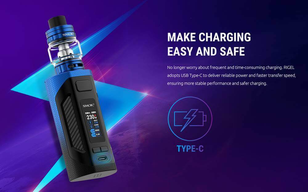 Smok Rigel Hızlı Şarjı Destekler. Type C İle Yeni Nesil Şarjı Destekler